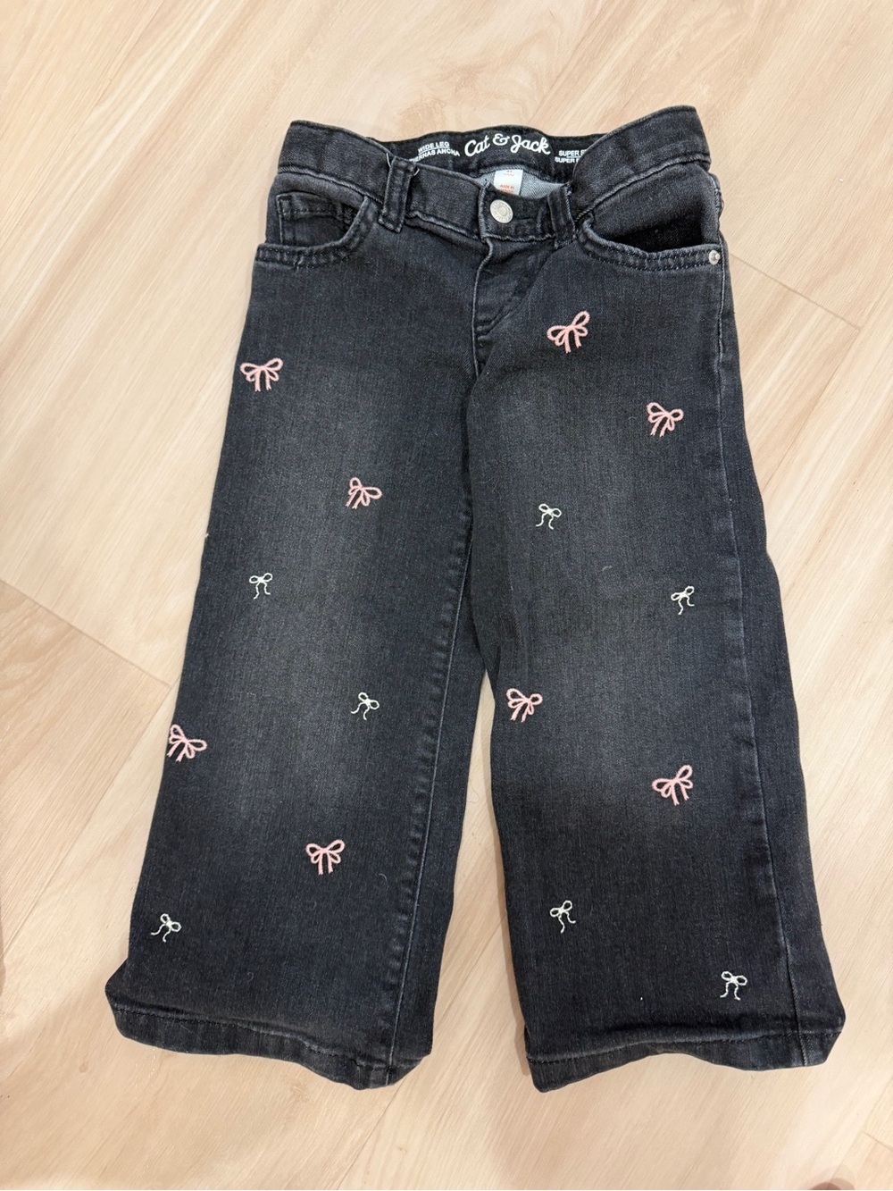 Cat & Jack Black Jeans with Pink and White Embroidered Bows